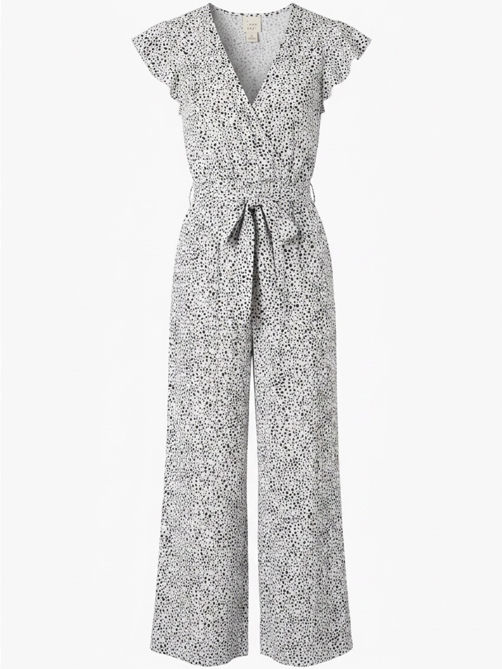 Polka Dot Wrap Wide-Leg Jumpsuit — Black/White